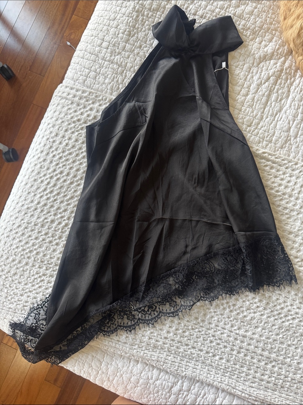 Black Lace Trim Halter Satin Top